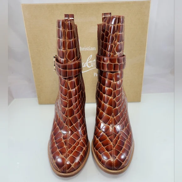 NWT$1,495 Christian Louboutin CL Chelsea Booty 70 Brown Boots Sz 38.5 , US 8.5 - Picture 7 of 16